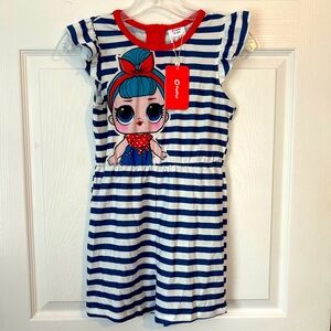PatPat LOL Surprise Romper White and Blue Striped With Red Trim Girls Size 9-10Y